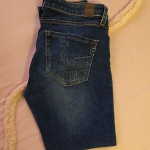BKE Womens Dark Blue/ Bleach Denim Jeans - Classic Straight Fit Ankle
